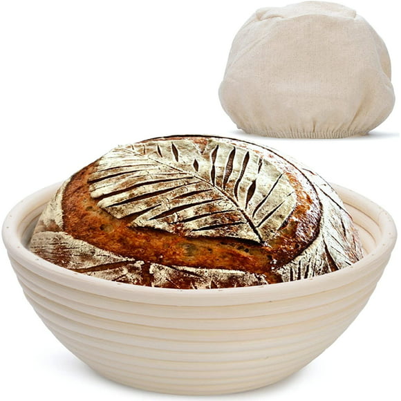 Curved Blade Bread Scoring Lame 8 Inch Round Banneton Proofing Bread Rising Basket with Liner Bundle Burgundy Bread Cloche Set: Burgundy Ceramic Bread Cloche